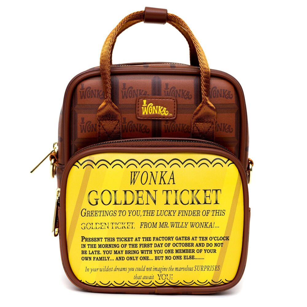 4100 Warner Bros. Movies Bag, Crossbody, Willy Wonka Golden Ticket Text